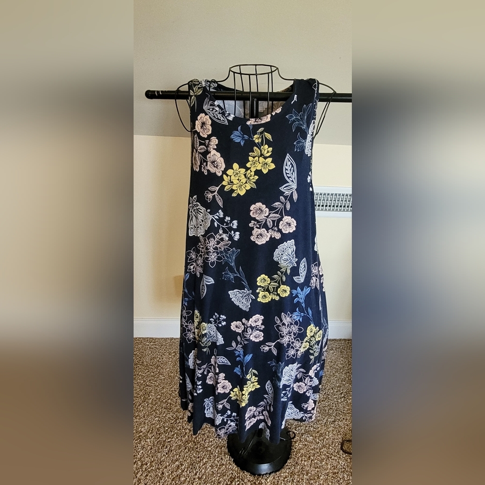 LOFT Pink and Blue A-Line Midi Dress Cocktail. Size L